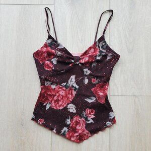 Forever 21 Y2K Red Floral Print Cami Top Size Small
